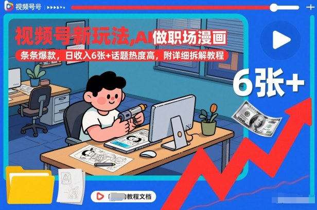 视频号新玩法，AI做职场漫画，条条爆款，日收入6张+话题热度高，附详细拆解教程-小目标云网创