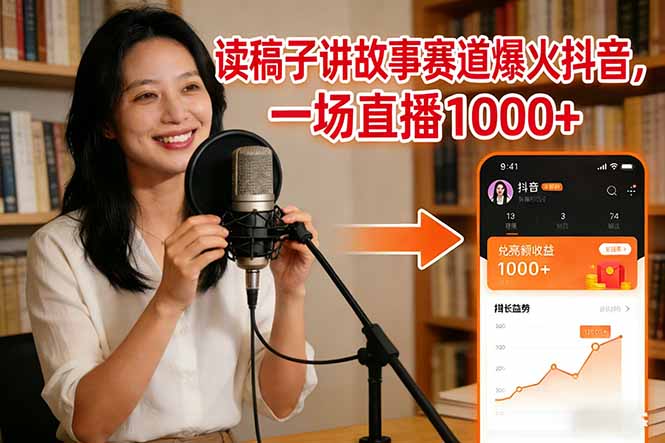 读稿子讲故事赛道爆火抖音，一场直播日入1000+-小目标云网创
