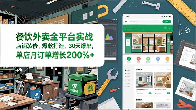 餐饮外卖全平台实战，店铺装修、爆款打造、30天爆单，手把手教学，单店月订单增长200%+-小目标云网创