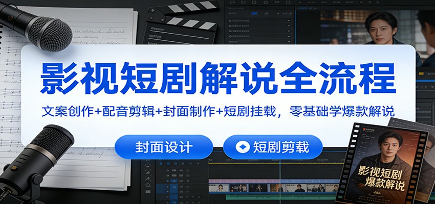 影视短剧解说全流程：文案创作+配音剪辑+封面制作+短剧挂载，零基础学爆款解说-小目标云网创