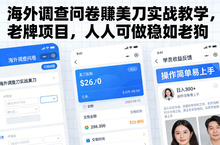 海外调查问卷賺美刀实战教学，老牌项目，人人可做稳如老狗-小目标云网创