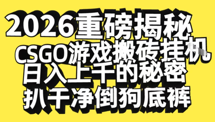 2026开年重磅解密，CSGO游戏搬砖挂G日入1k+的秘密，把倒狗的底裤扒干【揭秘】-小目标云网创