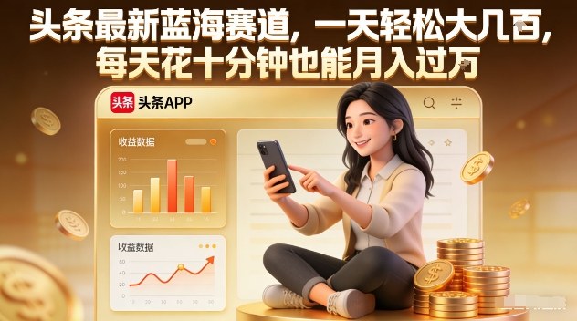 头条最新蓝海赛道，一天轻松大几张，每天花十分钟也能月入过1W【揭秘】-小目标云网创