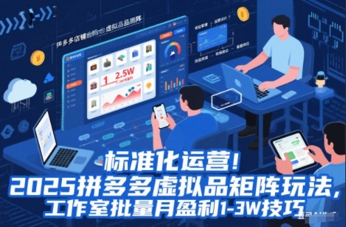 标准化运营！2025拼多多虚拟品矩阵玩法，工作室批量月盈利1-3W技巧【揭秘】-小目标云网创